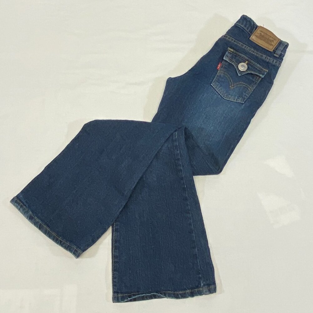Levi's Low Rise Flared Jeweled Adjustable Waist Denim Jeans Medium Wash 14 Girl - Picture 10 of 14